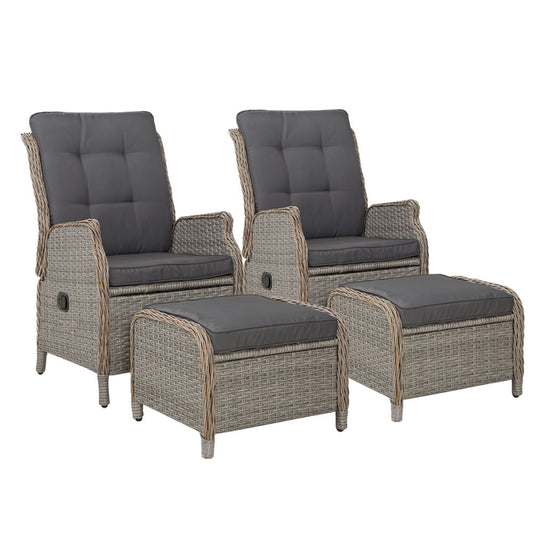 Recliner Chairs Sun lounge Outdoor Patio Furniture Wicker Sofa Lounger 2pcs - image1