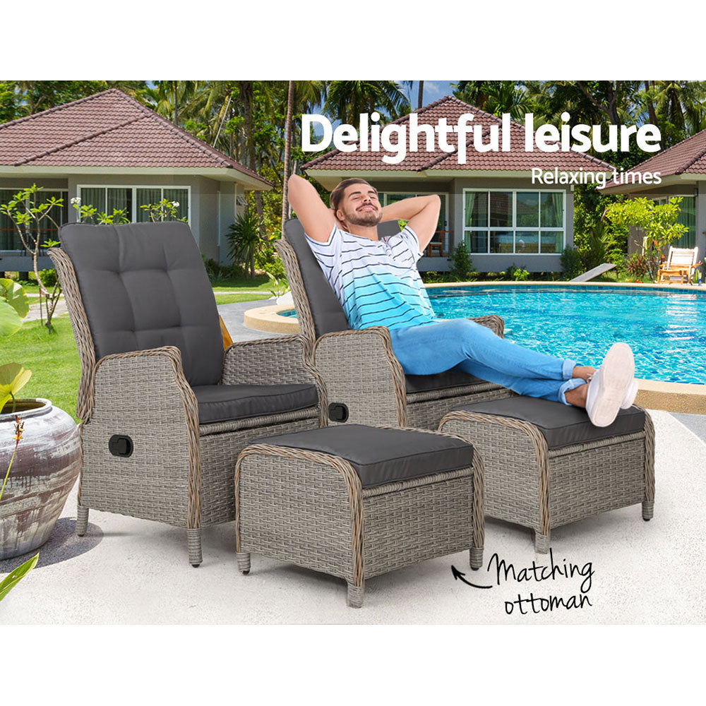 Recliner Chairs Sun lounge Outdoor Patio Furniture Wicker Sofa Lounger 2pcs - image4