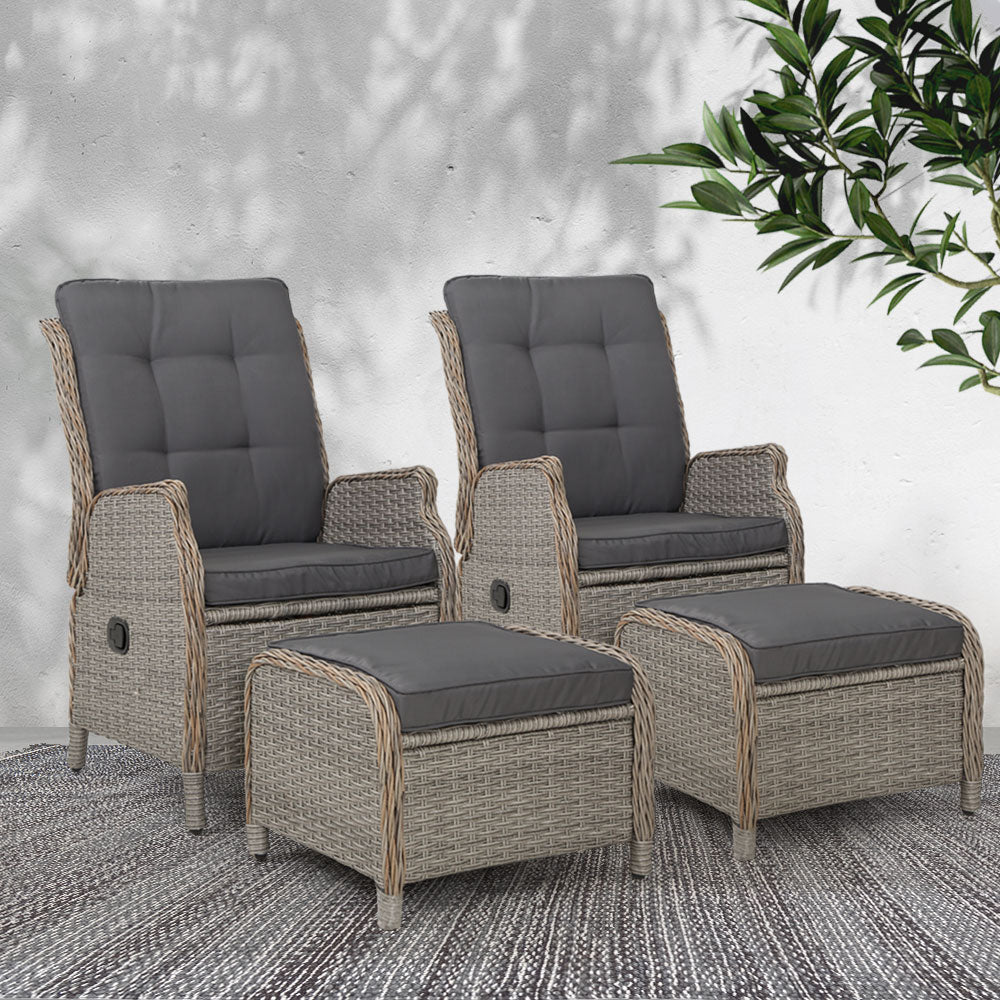 Set of 2 Recliner Chairs Sun lounge Outdoor Patio Furniture Wicker Sofa Lounger - image7