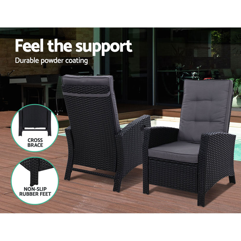 Sun lounge Recliner Chair Wicker Lounger Sofa Day Bed Outdoor Furniture Patio Garden Cushion Ottoman Black Gardeon - image4