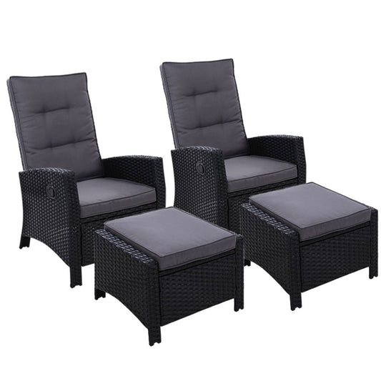 Set of 2 Sun lounge Recliner Chair Wicker Lounger Sofa Day Bed Outdoor Chairs Patio Furniture Garden Cushion Ottoman Gardeon - image1
