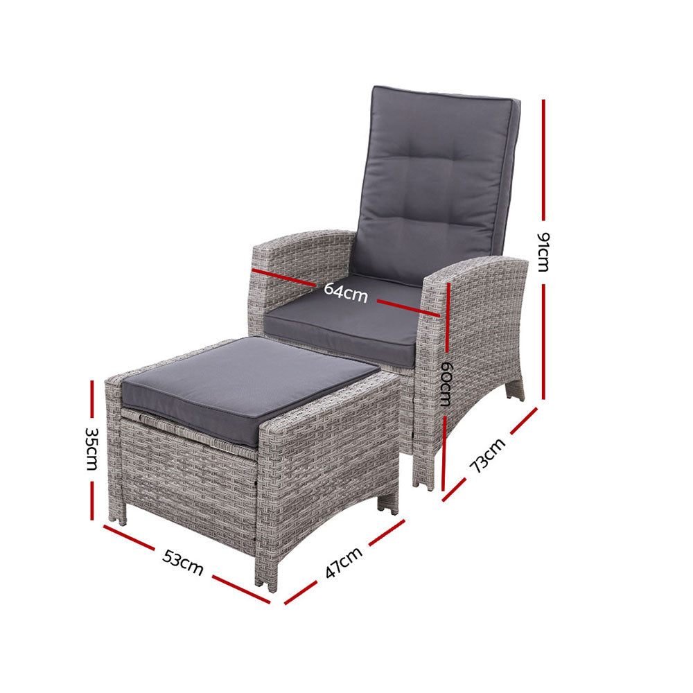 Sun lounge Recliner Chair Wicker Lounger Sofa Day Bed Outdoor Furniture Patio Garden Cushion Ottoman Grey Gardeon - image2
