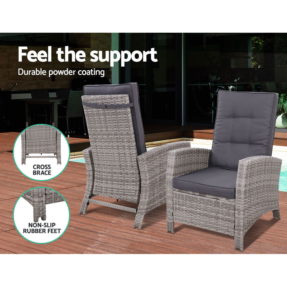 Sun lounge Recliner Chair Wicker Lounger Sofa Day Bed Outdoor Furniture Patio Garden Cushion Ottoman Grey Gardeon - image4