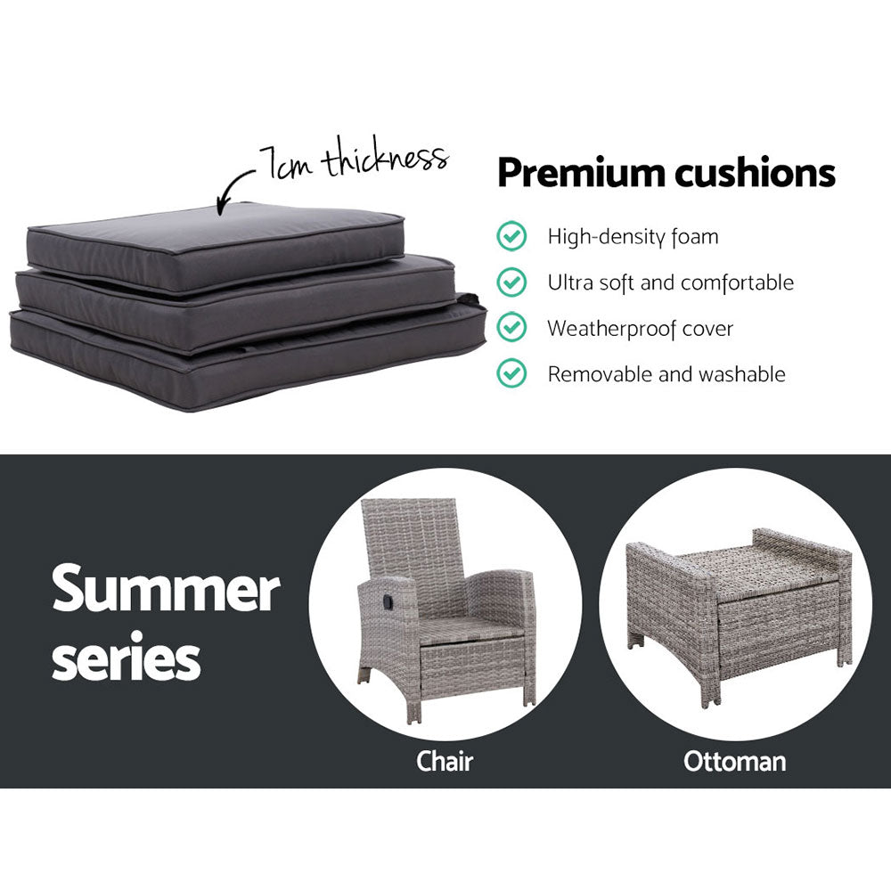 Sun lounge Recliner Chair Wicker Lounger Sofa Day Bed Outdoor Furniture Patio Garden Cushion Ottoman Grey Gardeon - image6