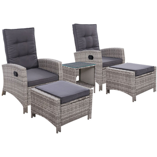 Outdoor Patio Furniture Recliner Chairs Table Setting Wicker Lounge 5pc Grey - image1