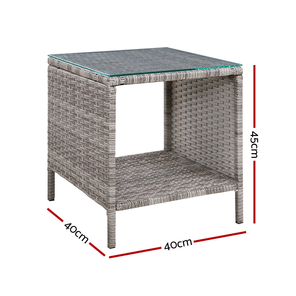 Gardeon Side Table Coffee Patio Outdoor Furniture Rattan Desk Indoor Garden Grey - image2