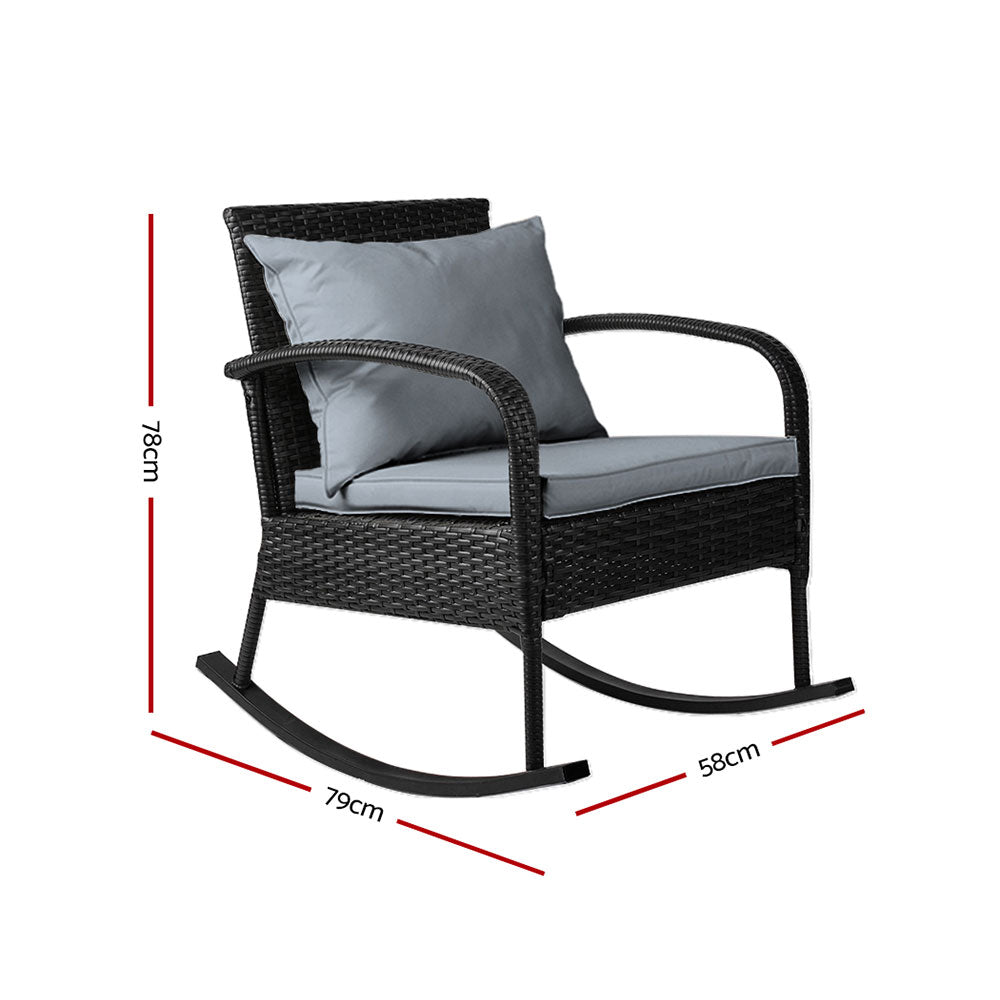 Outdoor Furniture Rocking Chair Wicker Garden Patio Lounge Setting Black - image2