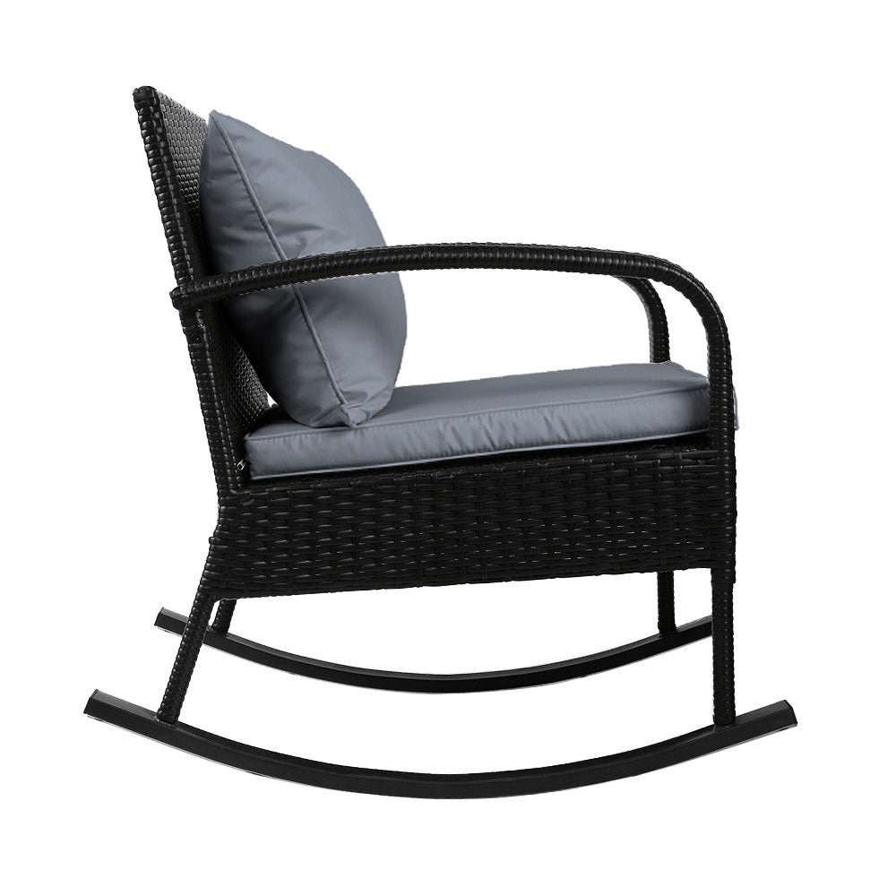 Outdoor Furniture Rocking Chair Wicker Garden Patio Lounge Setting Black - image3