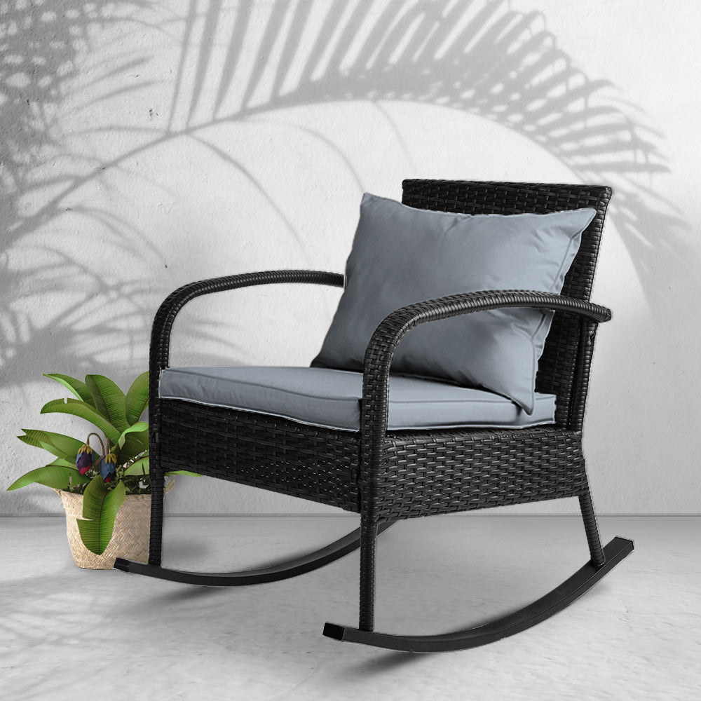 Outdoor Furniture Rocking Chair Wicker Garden Patio Lounge Setting Black - image7