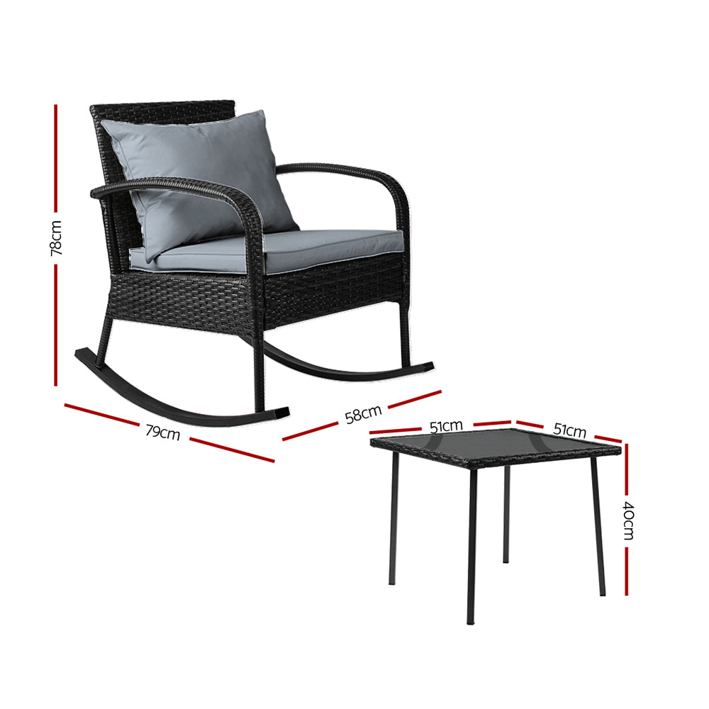 3 Piece Outdoor Chair Rocking Set - Black - image2