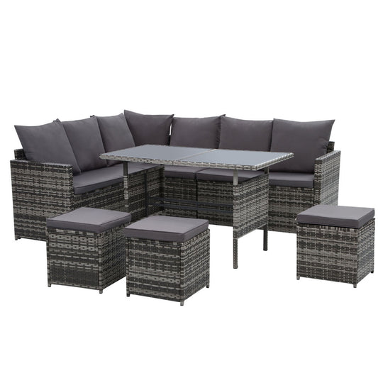 Outdoor Furniture Dining Setting Sofa Set Lounge Wicker 9 Seater Mixed Grey - image1