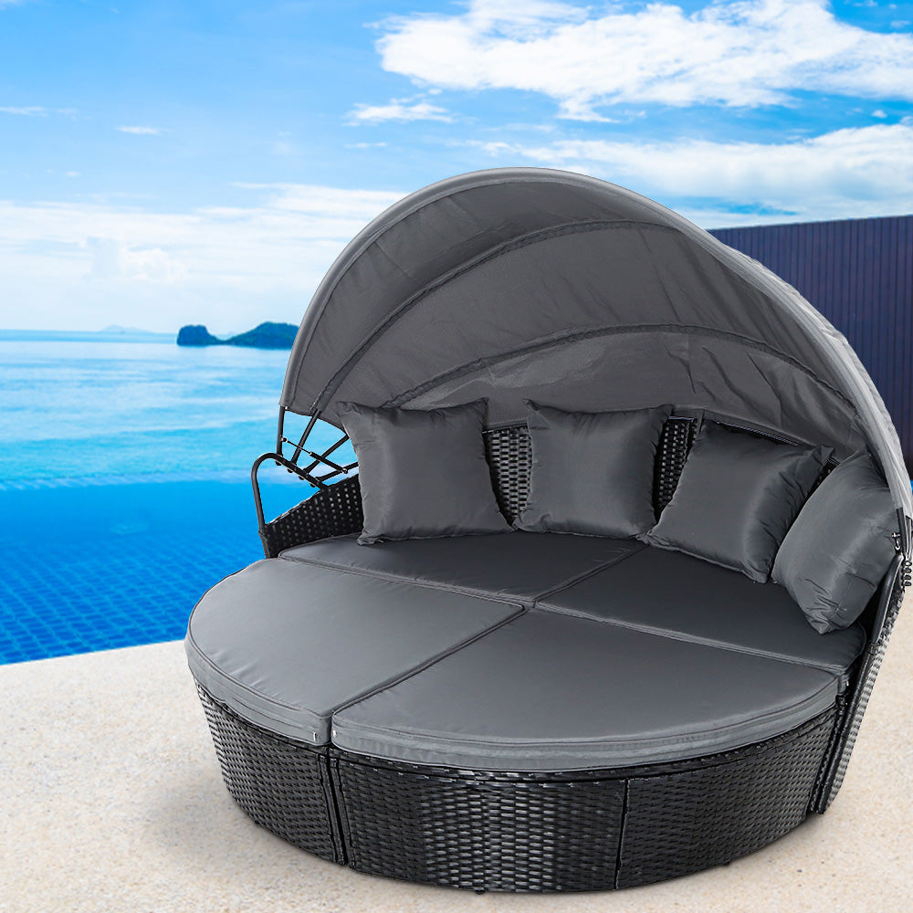 Outdoor Lounge Setting Patio Furniture Sofa Wicker Garden Rattan Set Day Bed Black - image7