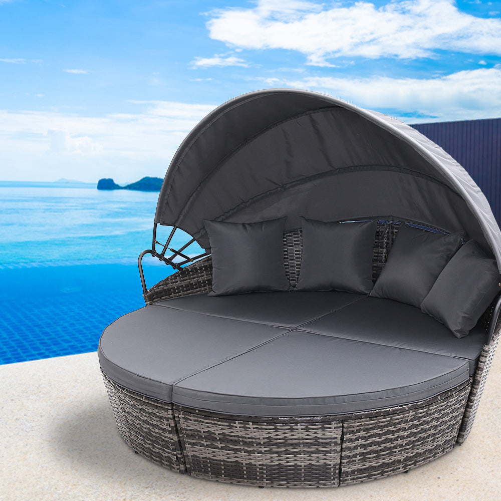 Outdoor Lounge Setting Patio Furniture Sofa Wicker Garden Rattan Set Day Bed Grey - image7