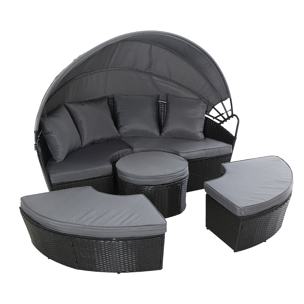 Outdoor Lounge Setting Sofa Patio Furniture Wicker Garden Rattan Set Day Bed Black - image3