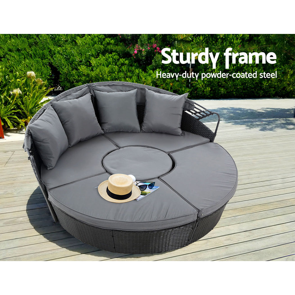 Outdoor Lounge Setting Sofa Patio Furniture Wicker Garden Rattan Set Day Bed Black - image5