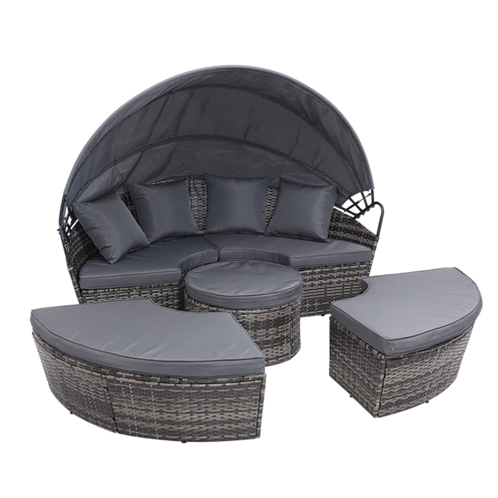 Outdoor Lounge Setting Sofa Patio Furniture Wicker Garden Rattan Set Day Bed Grey - image3