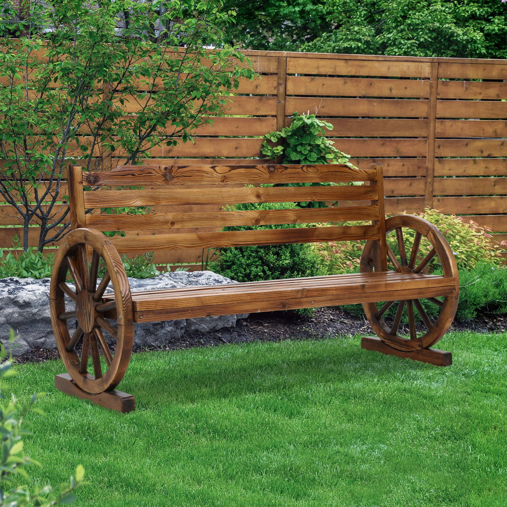Garden Bench Wooden Wagon Chair 3 Seat Outdoor Furniture Backyard Lounge - image8