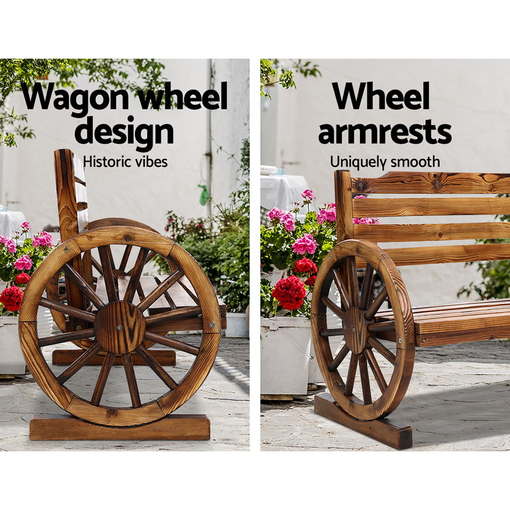 Garden Bench Wooden Wagon Chair 3 Seat Outdoor Furniture Backyard Lounge - image9