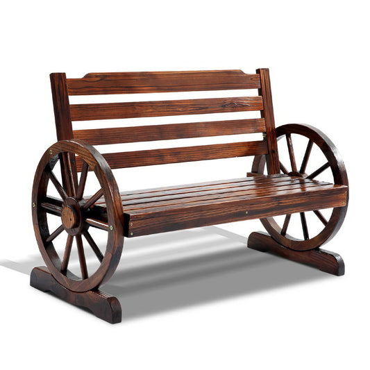 Wooden Wagon Wheel Bench - Brown - image1