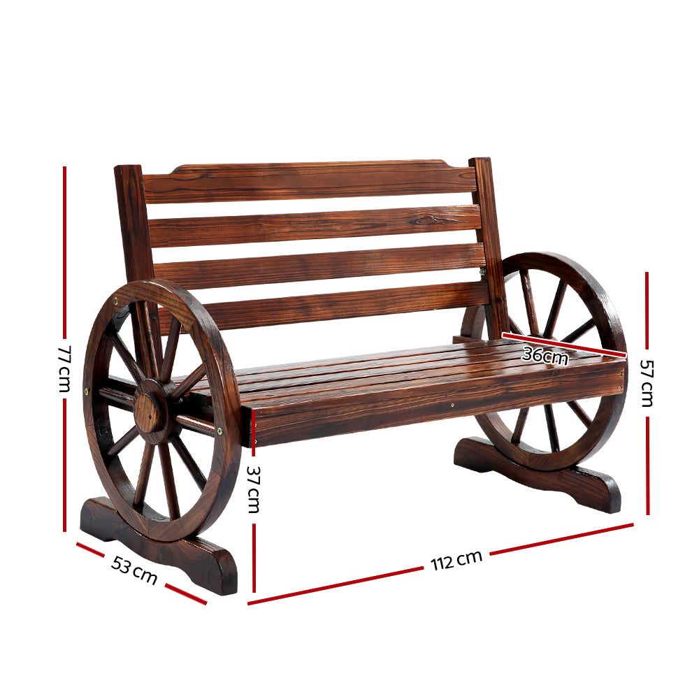 Wooden Wagon Wheel Bench - Brown - image2