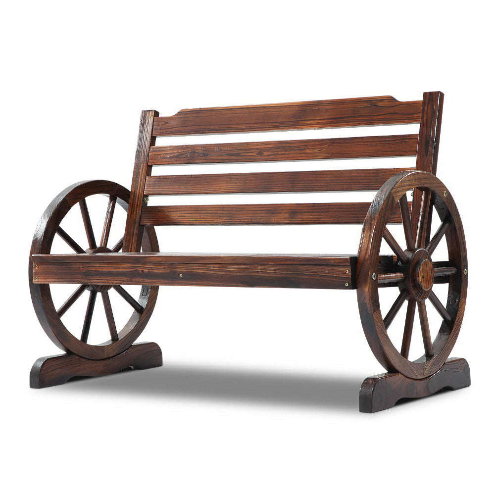 Wooden Wagon Wheel Bench - Brown - image3