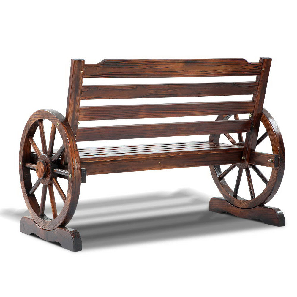 Wooden Wagon Wheel Bench - Brown - image4