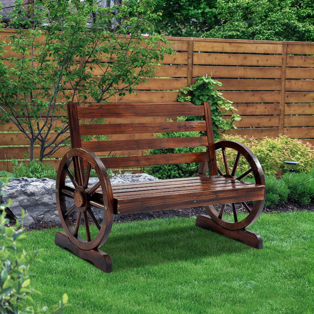 Wooden Wagon Wheel Bench - Brown - image9