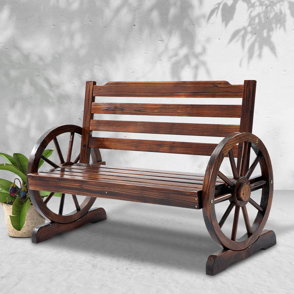 Wooden Wagon Wheel Bench - Brown - image7