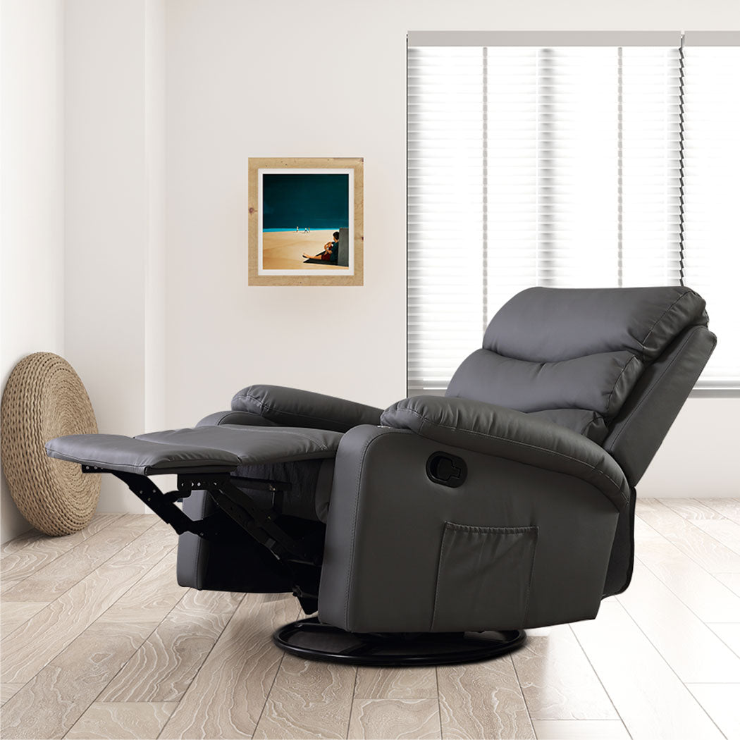 Massage Chair Recliner Chairs Heated Lounge Sofa Armchair 360 Swivel Grey - image8