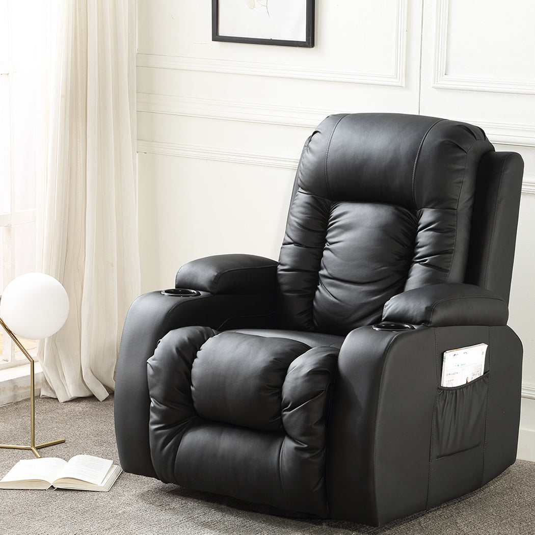 Recliner Chair Electric Massage Chairs Leather Lounge Sofa Heated Black - image8