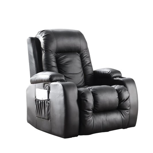 Recliner Chair Electric Massage Chairs Leather Lounge Sofa Heated Black - image1