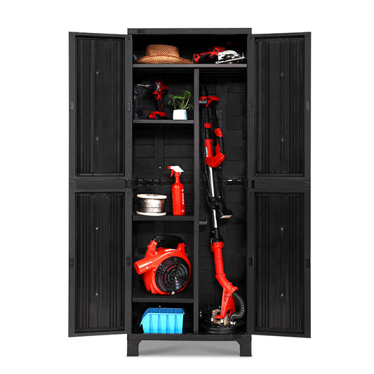 Outdoor Storage Cabinet Lockable Tall Garden Sheds Garage Adjustable Black 173CM - image1