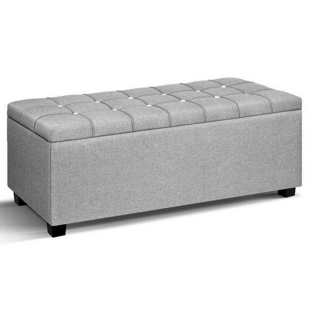 Blanket Box Storage Ottoman Fabric Foot Stool Grey - image1