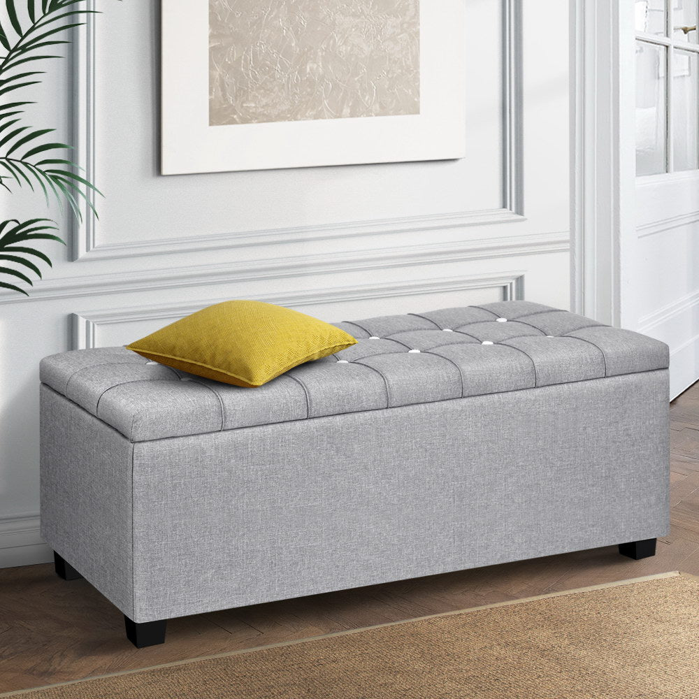 Blanket Box Storage Ottoman Fabric Foot Stool Grey - image7