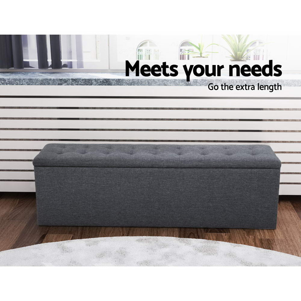 Storage Ottoman Blanket Box Linen Foot Stool Rest Chest Couch Grey - image3