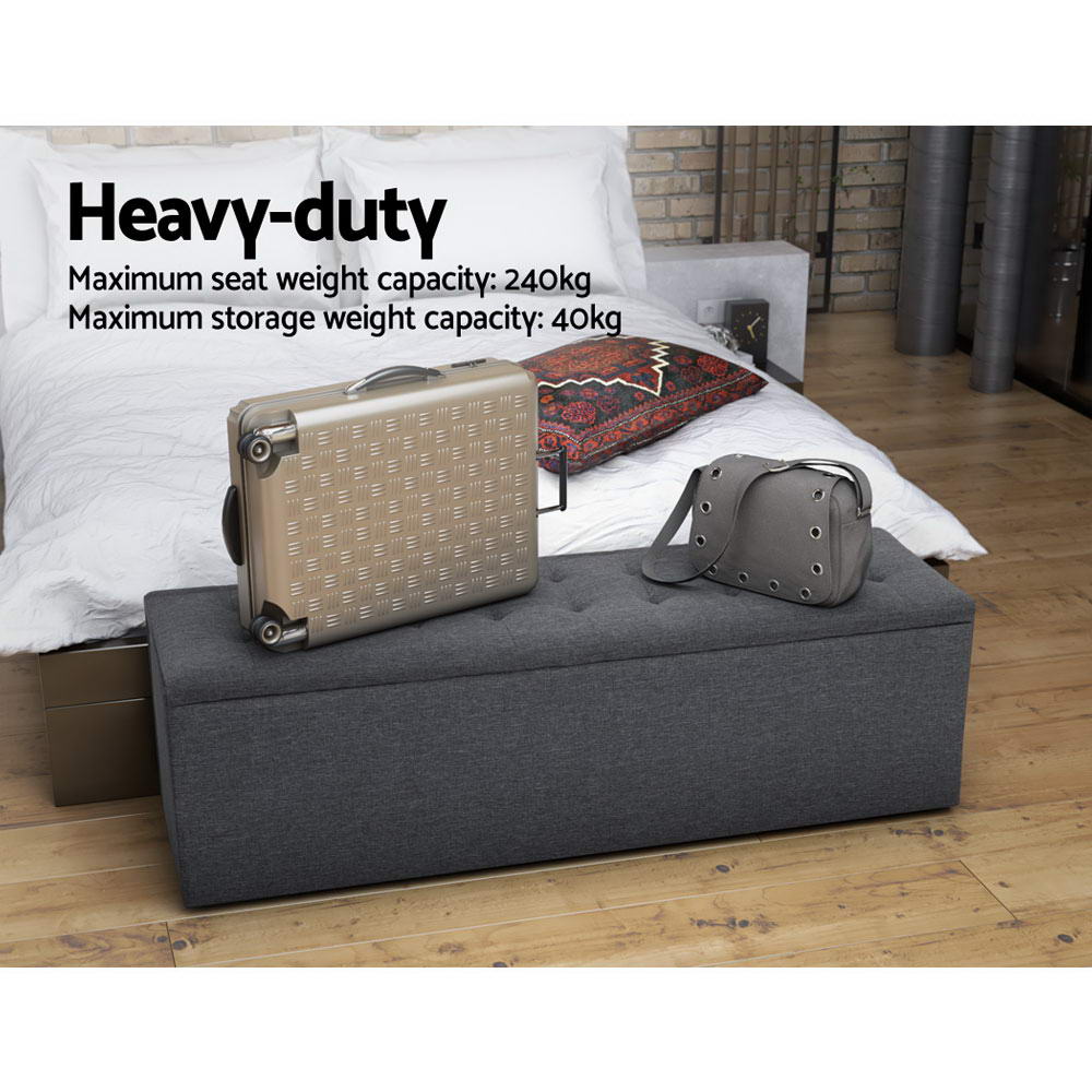 Storage Ottoman Blanket Box Linen Foot Stool Rest Chest Couch Grey - image4