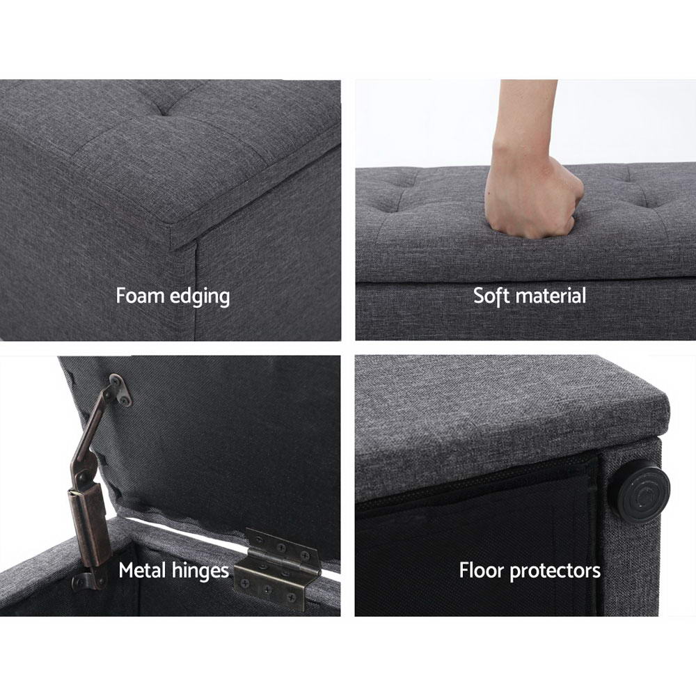 Storage Ottoman Blanket Box Linen Foot Stool Rest Chest Couch Grey - image5