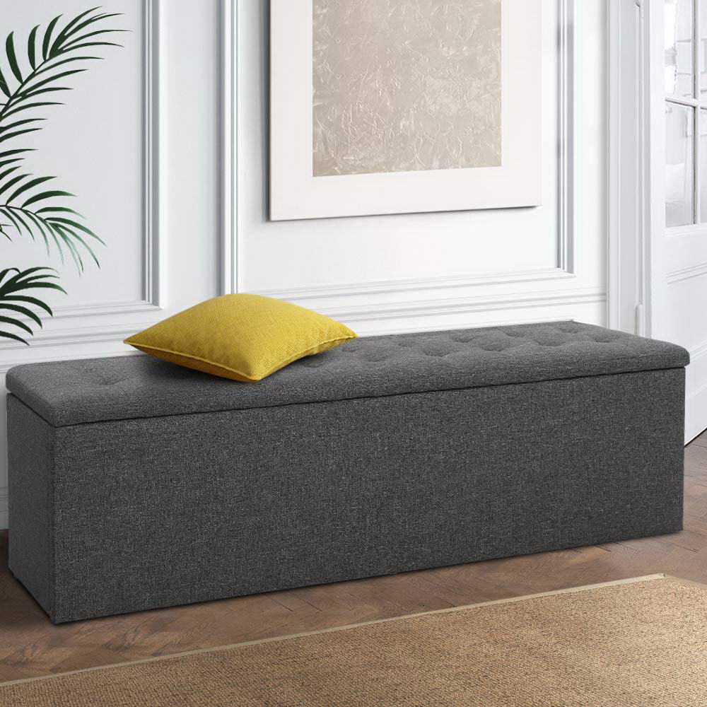Storage Ottoman Blanket Box Linen Foot Stool Rest Chest Couch Grey - image7
