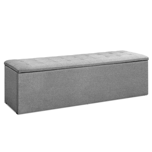 Storage Ottoman Blanket Box Grey LARGE Fabric Rest Chest Toy Foot Stool - image1