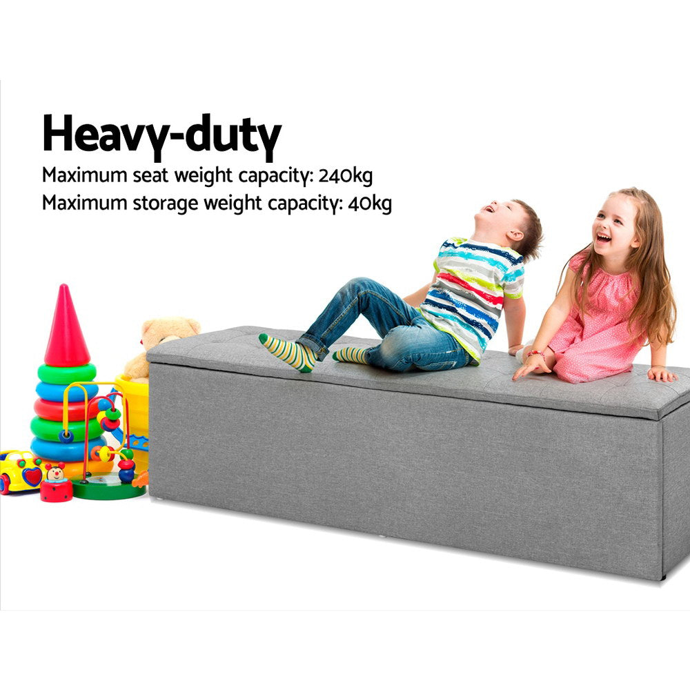 Storage Ottoman Blanket Box Grey LARGE Fabric Rest Chest Toy Foot Stool - image5