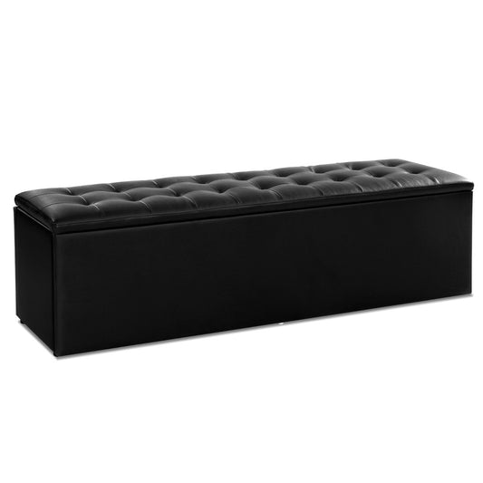 Storage Ottoman Blanket Box Black LARGE Leather Rest Chest Toy Foot Stool - image1