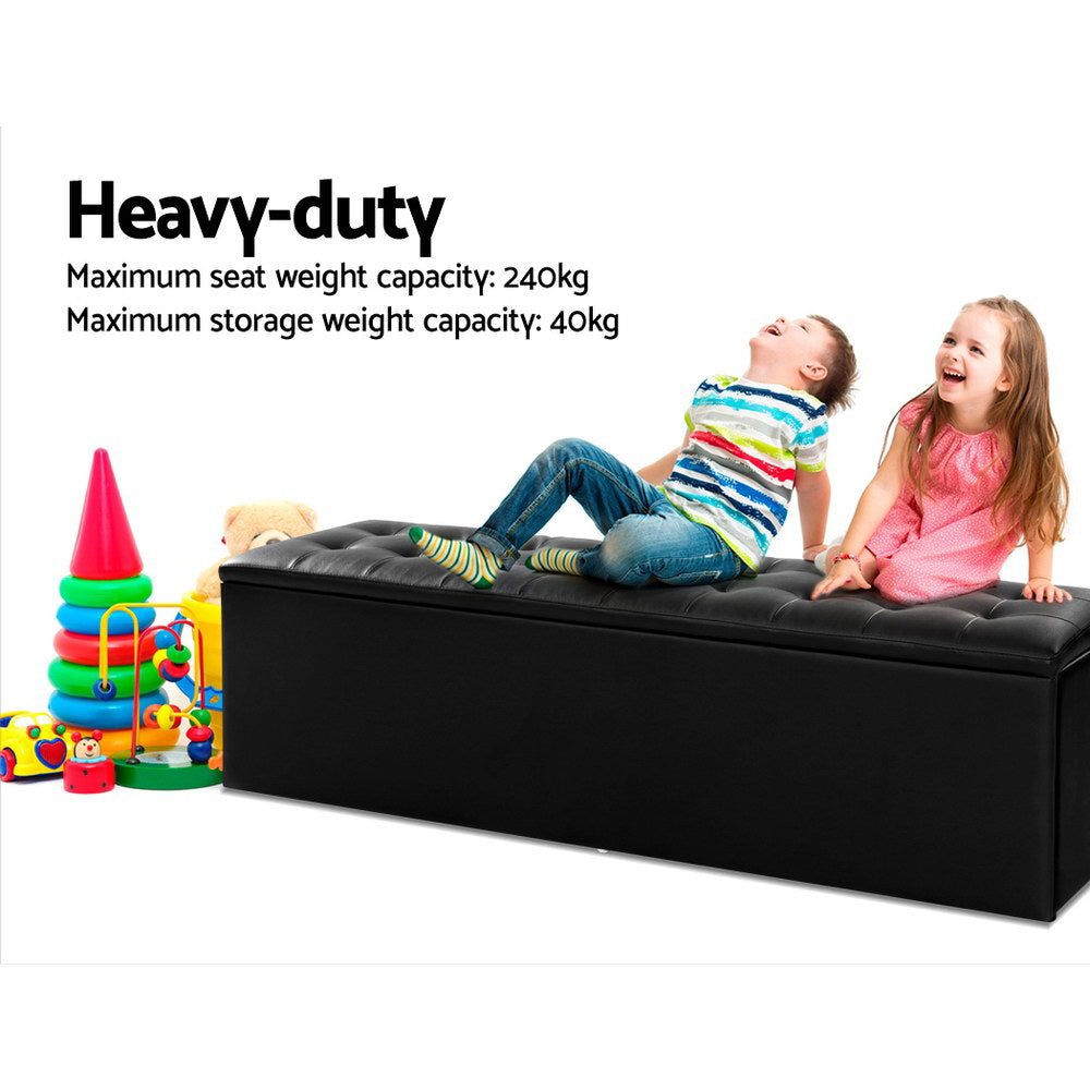 Storage Ottoman Blanket Box Black LARGE Leather Rest Chest Toy Foot Stool - image5