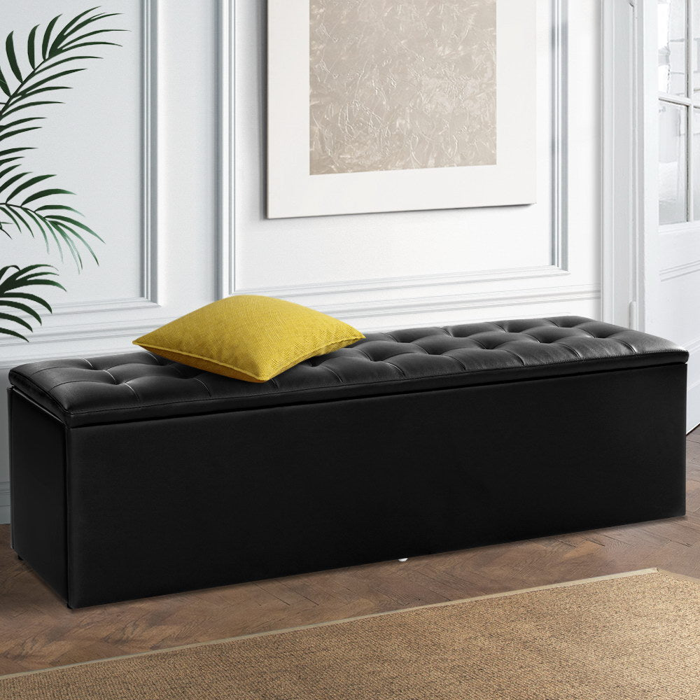 Storage Ottoman Blanket Box Black LARGE Leather Rest Chest Toy Foot Stool - image7