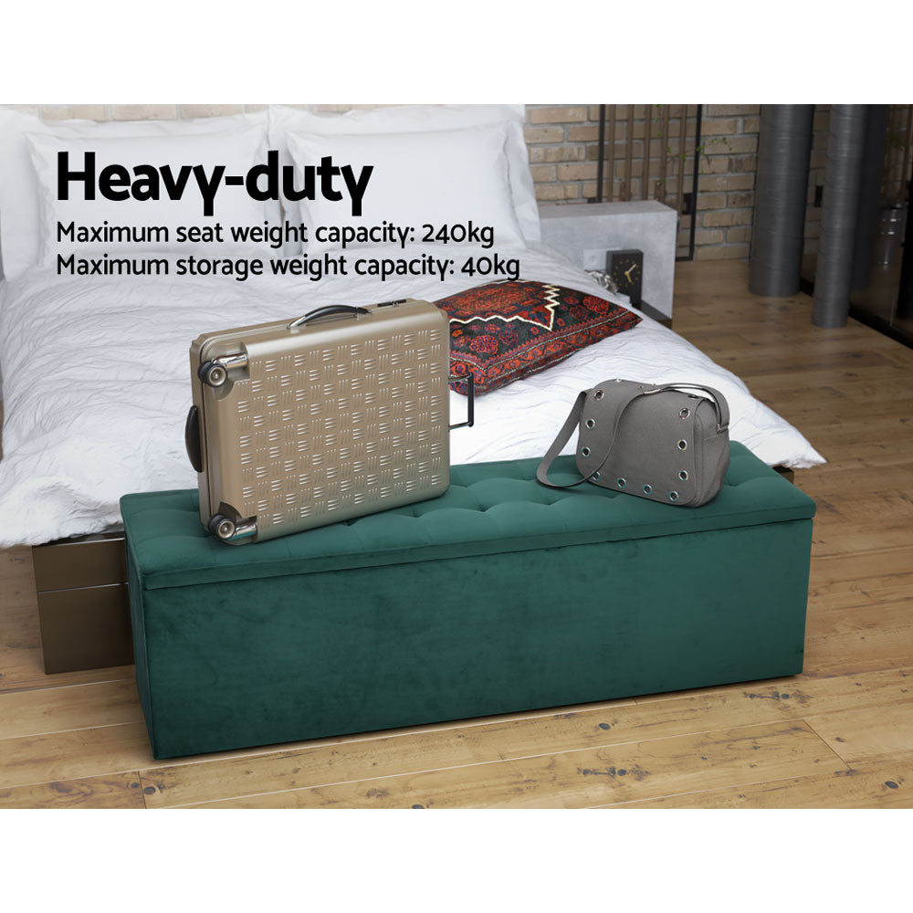 Storage Ottoman Blanket Box Velvet Foot Stool Rest Chest Couch Green - image4