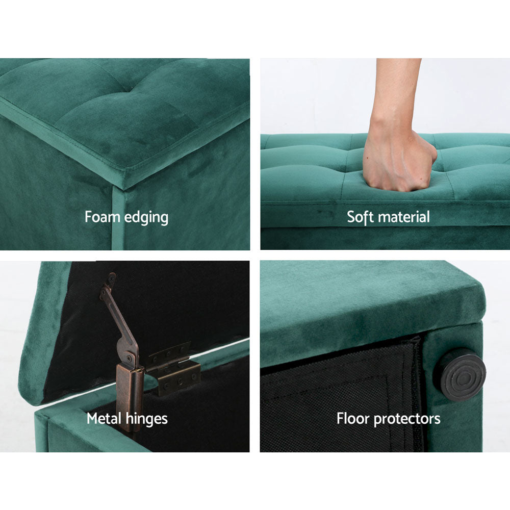 Storage Ottoman Blanket Box Velvet Foot Stool Rest Chest Couch Green - image5