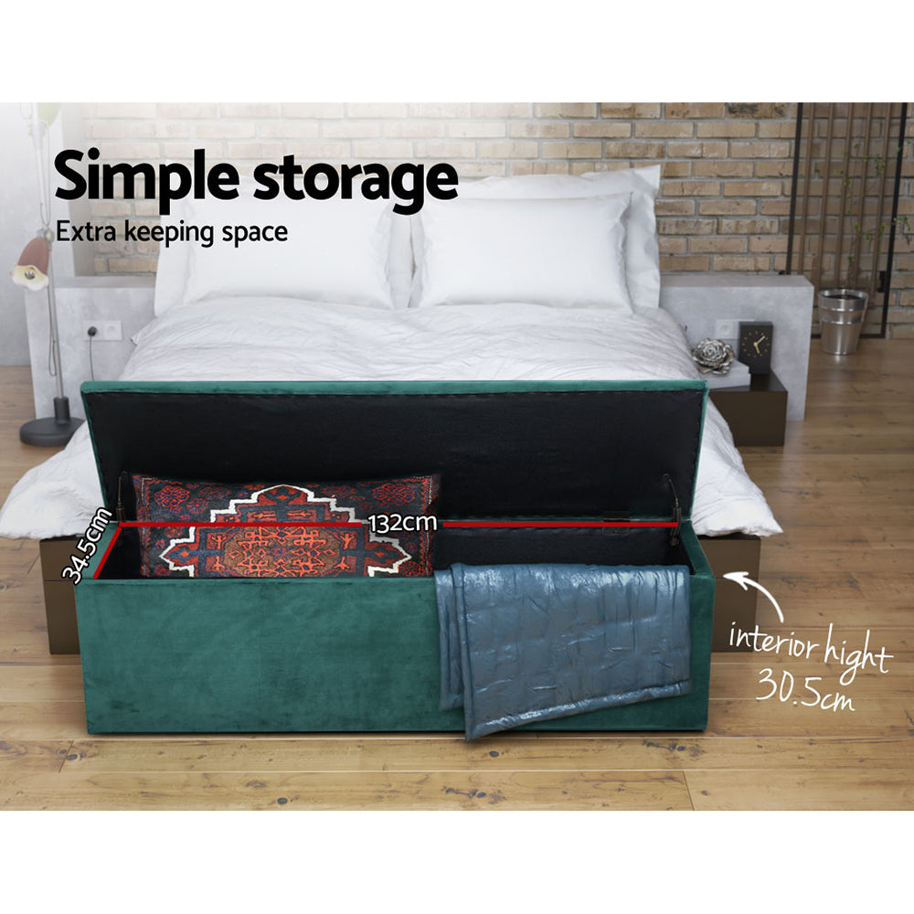 Storage Ottoman Blanket Box Velvet Foot Stool Rest Chest Couch Green - image6