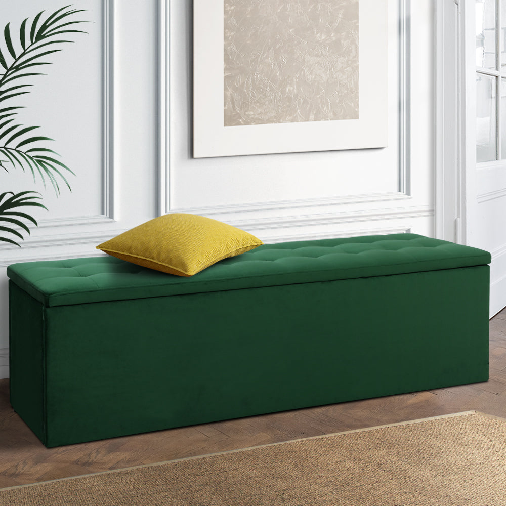 Storage Ottoman Blanket Box Velvet Foot Stool Rest Chest Couch Green - image7