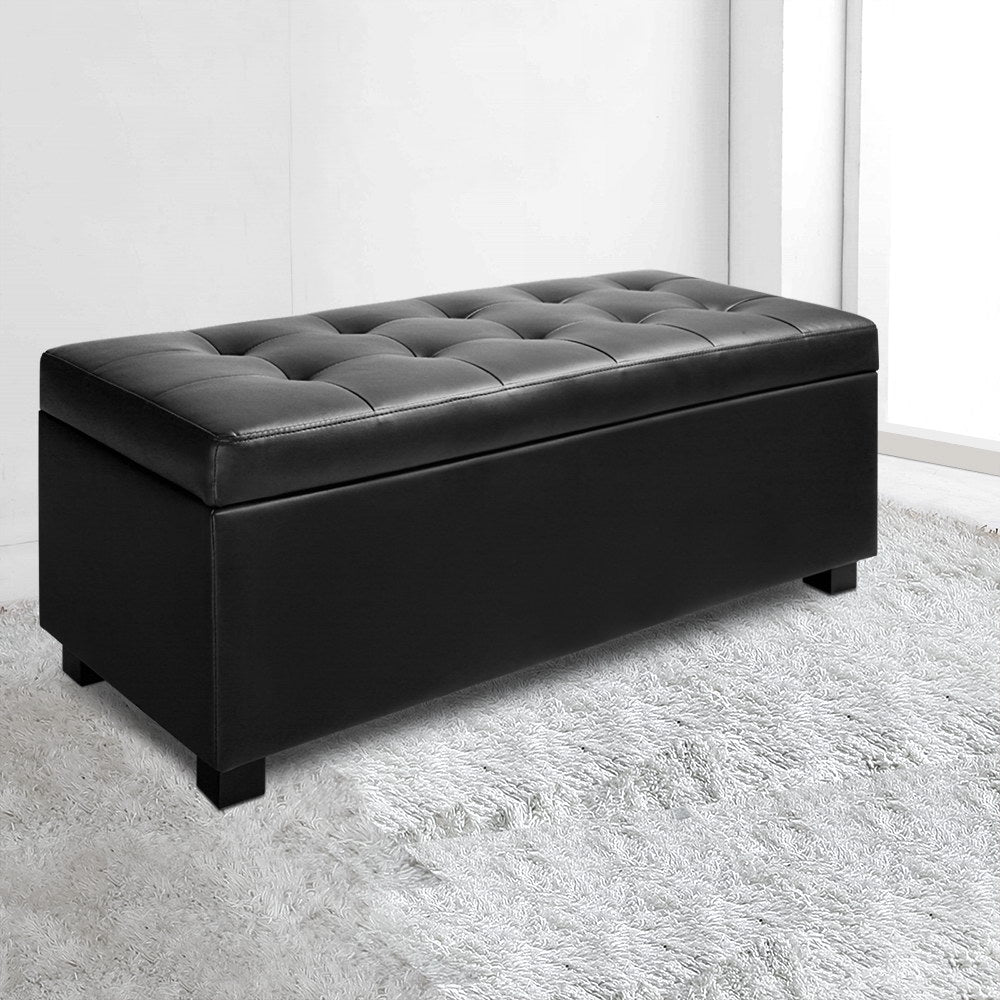 PU Leather Storage Ottoman - Black - image7