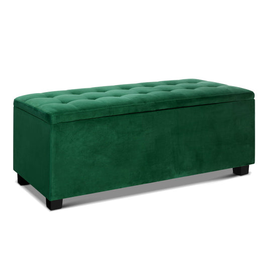 Storage Ottoman Blanket Box Velvet Foot Stool Rest Chest Couch Toy Green - image1