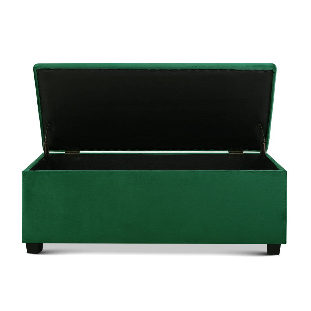 Storage Ottoman Blanket Box Velvet Foot Stool Rest Chest Couch Toy Green - image3